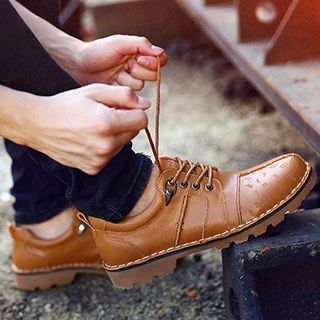 NOVO Genuine Leather Embossed Panel Shoes