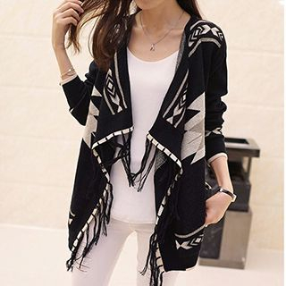 Cotton Candy Fringed Print Chunky Cardigan
