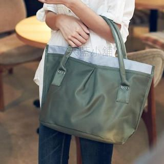 Contrast-Trim Pleated Tote