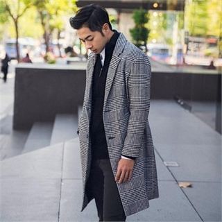 STYLEMAN Wool Blend Check Coat