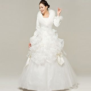 Beautiful Wedding Long-Sleeve Ruffle Ball Gown Wedding Dress