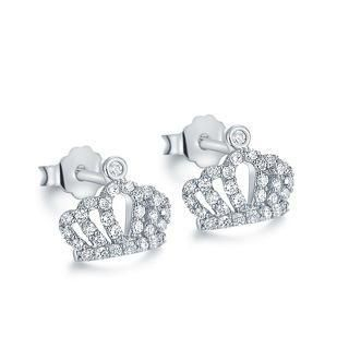 BELEC 925 Sterling Silver Crown Stud Earrings with Silver Cubic Zircon