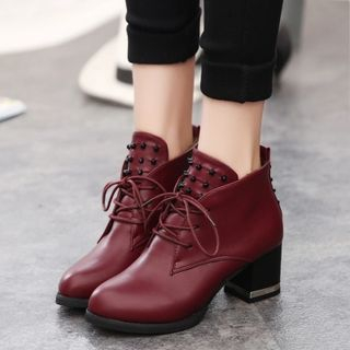 Amy Shoes Block Heel Lace Up Ankle Boots