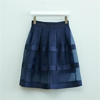 MAGJAY Zip-Side Pintuck-Detail Mesh Skirt