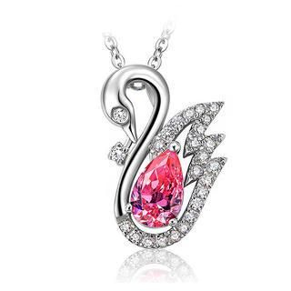 BELEC White Gold Plated 925 Sterling Silver Swan Pendant with Pink Cubic Zirconia and 45cm Necklace