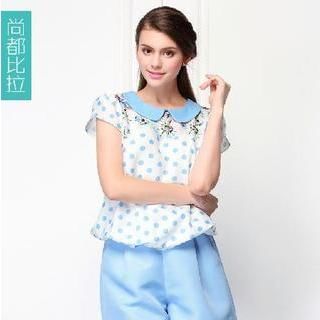 Sentubila Short-Sleeve Dotted Chiffon Top