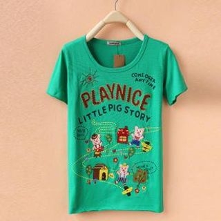 Cute Colors Short-Sleeve Print Appliqu  T-Shirt