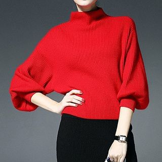 Fashion Street Mock Neck Balloon-Sleeve Sweater