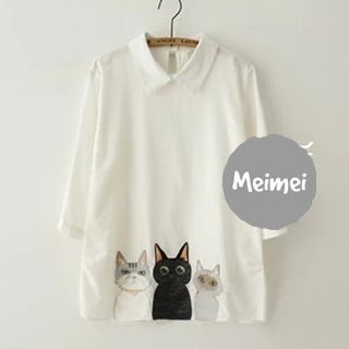 Meimei Cat Appliqu  Shirt
