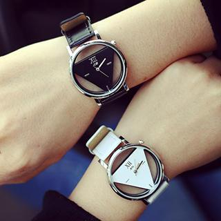InShop Watches Triangle Faux-Leather Strap Couple Watch