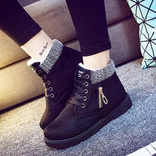 Solejoy Knit-Panel Lace-Up Ankle Boots
