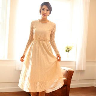 Gathered-Waist Lace Dress