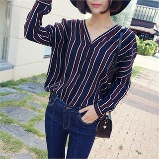 kenzi w V-Neck Drop-Shoulder Striped Shirt