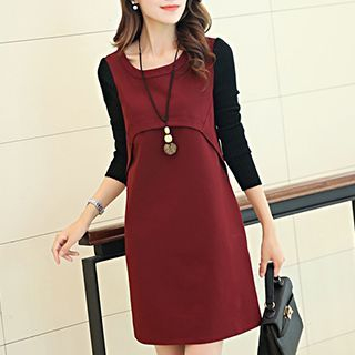 SEYLOS Long-Sleeve Knit Panel A-Line Dress