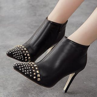 Fashion Street Studded Stiletto Pointy Ankle Boots