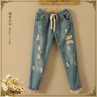 Storyland Washed Distressed Drawstring Slim-Fit Jeans