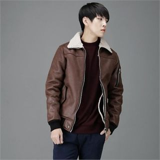 THE COVER Fleece-Lined Faux-Leather Jacket