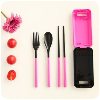 Cutie Bazaar Two-Tone Cutlery: Chopsticks + Fork + Spoon