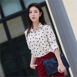 COCOAVENUE Patterned Roll-Up Sleeve Blouse
