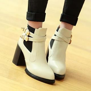 Gizmal Boots Belted Heeled Short Boots