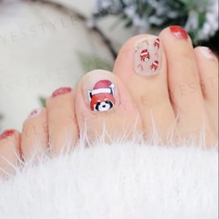 Lunacaca - Christmas Red Panda Toenail Art Sticker 24 pcs