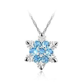 BELEC 925 Sterling Silver Snowflake Pendant with Blue Cubic Zircon and Necklace