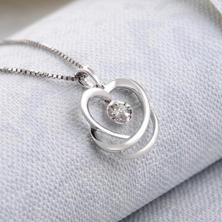 MaBelle 18K White Gold Diamond Solitaire Heart Love Pendant Necklace (0.04ct) (FREE 925 Silver Box Chain, 16