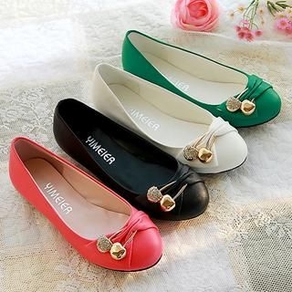 Faux-Leather Rhinestone Flats