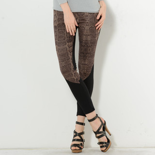 YesStyle Z Python Print Panel Leggings Brown and Black - One Size