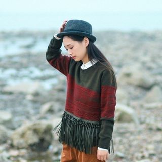 tete Color-Block Fringed Sweater