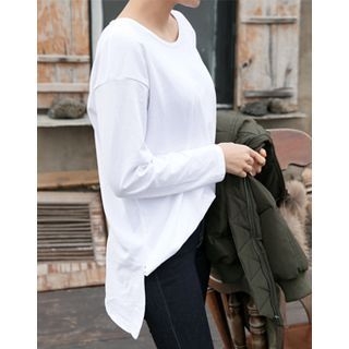 UPTOWNHOLIC Round-Neck Slit-Side T-Shirt