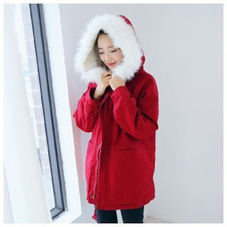 Sens Collection Faux Fur Hooded Long Jacket