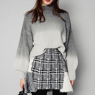 chuu Patchwork Wool Blend A-Line Mini Skirt