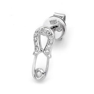 MBLife.com 18K White Gold Diamond Accents Lovely Safty Pin Single Stud Earring (0.06cttw), Women Jewelry Gift