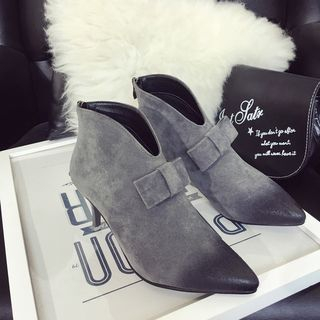 Wello Burnished Bow Kitten Heels Ankle Boots
