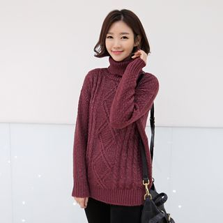 CLICK Turtle-Neck Cable-Knit Sweater