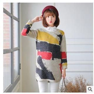 SUYISODA Turtleneck Pattern Long Sweater