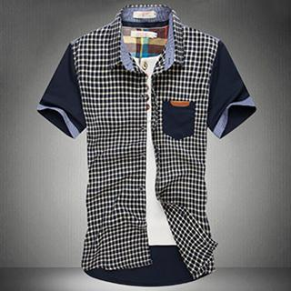 Gurun Vani Short-Sleeve Check Panel Shirt