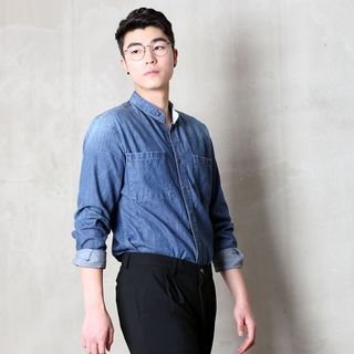 MODSLOOK Mandarin-Collar Denim Shirt