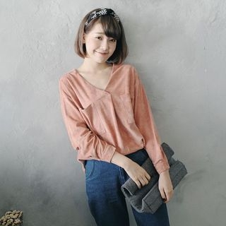 Tokyo Fashion Long-Sleeve Faux Suede Blouse
