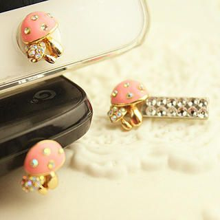 Fit-to-Kill Mushroom Iphone Button Sticker Earphone Plug set - Pink Pink - One Size