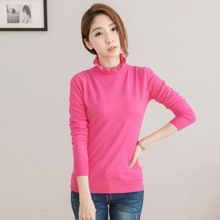 Tokyo Fashion Long-Sleeve Ruffled-Neck Dotted Top