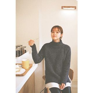 CHERRYKOKO Mock-Neck Dip-Back Sweater