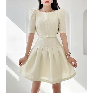 Belted Pleated A-Line Dress