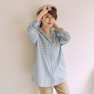 Tokyo Fashion Tab-Sleeve Check Hooded Shirt