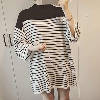 Eva Fashion Long-Sleeve Striped Knit Dress