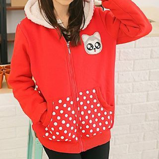 GOGO Girl Cat Printed Dotted Lettering Hooded Jacket