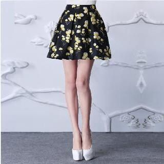 Sentubila Floral Print Pleated A Line Skirt