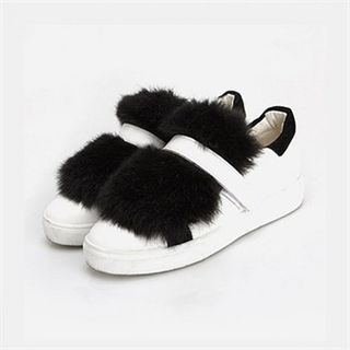 LIPHOP Faux-Fur Trim Velcro Sneakers
