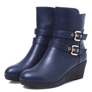 DUSTO Buckled Wedge Mid-calf Boots